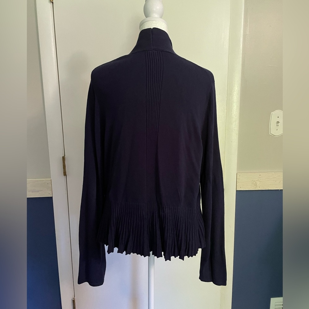 By Anthropologie Banlieue Peplum Cardigan Sweater Woman Size Large Navy NWOT - Picture 4 of 13
